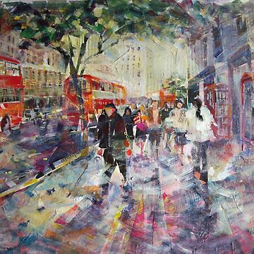 Artwork thumbnail, Red London Buses & Phone Boxes - Painting by Ballet Dance-Artist