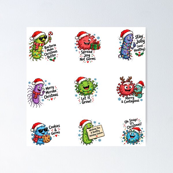 Item preview, Christmas Bacteria And Viruses Funny Microbes Holiday Sticker Pack Sheet designed and sold by vectcd.