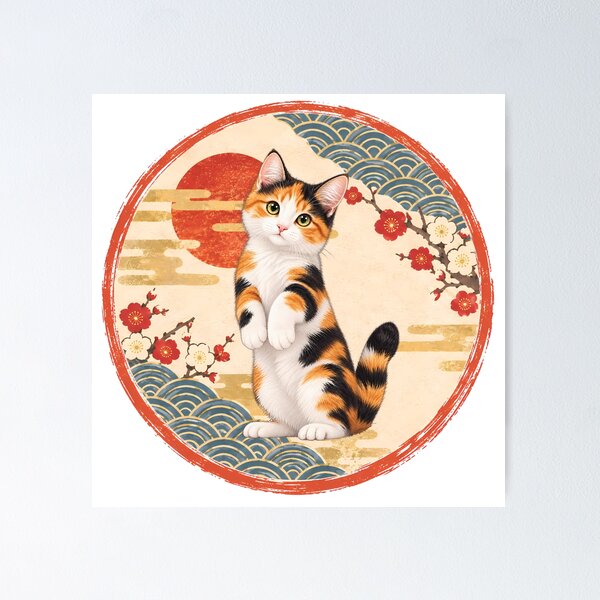Item preview, Japanese Style Cat – Cute Cat in Traditional Japanese Art designed and sold by Neo Japonism Art.