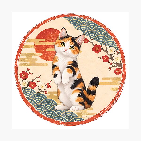 Item preview, Japanese Style Cat – Cute Cat in Traditional Japanese Art designed and sold by Neo Japonism Art.