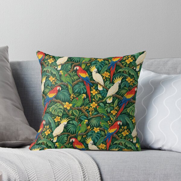 Item preview, Midnight Aviary – Parrot and Cockatoo Pattern with Dark Jungle Leaves designed and sold by Paper-Pickle.