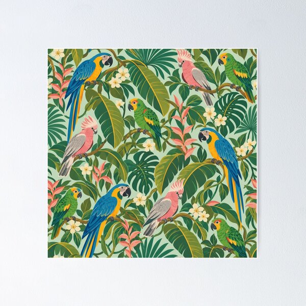 Item preview, Groovy Parrot Garden – Pink Cockatoo and Macaw Botanical Pattern designed and sold by Paper-Pickle.
