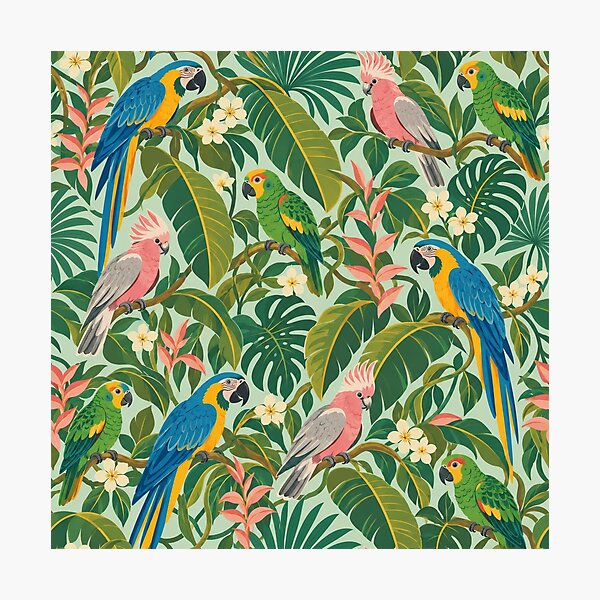 Item preview, Groovy Parrot Garden – Pink Cockatoo and Macaw Botanical Pattern designed and sold by Paper-Pickle.