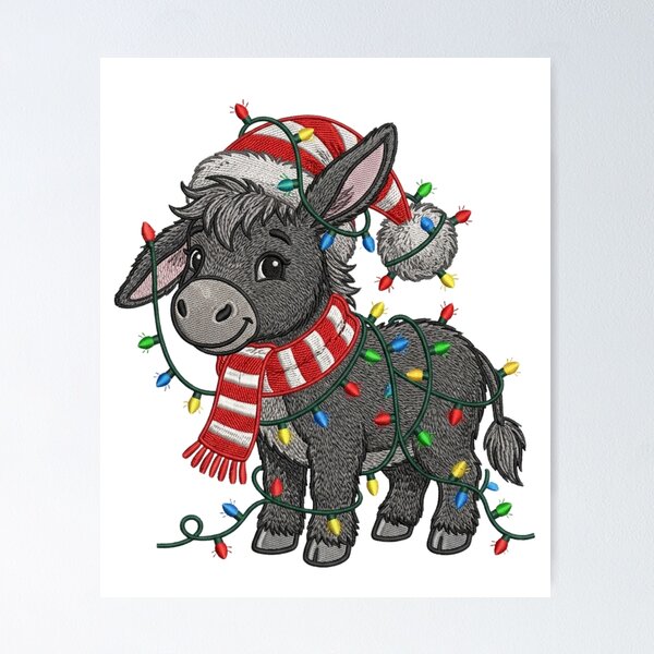 Item preview, Christmas Donkey Tangled in Lights Santa Hat Scarf Embroidery designed and sold by raedattia.