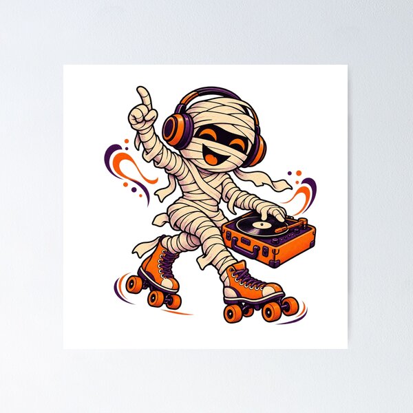 Item preview, Mummy Roller Rink DJ Halloween Mascot designed and sold by gallleriaworld.