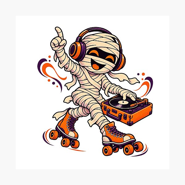 Item preview, Mummy Roller Rink DJ Halloween Mascot designed and sold by gallleriaworld.