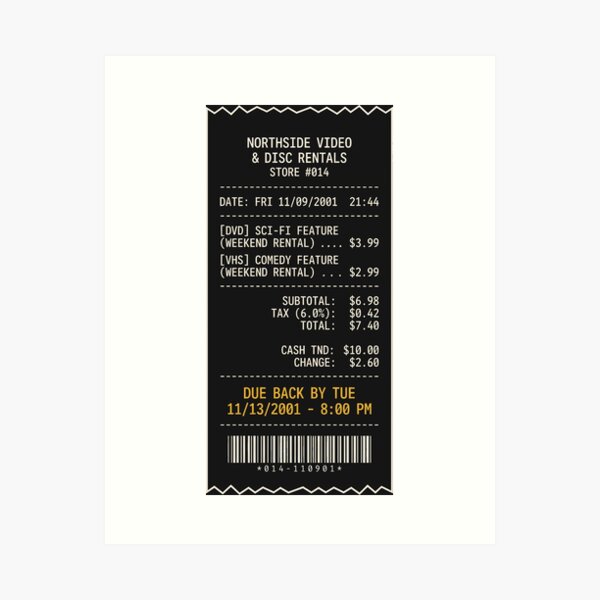 Item preview, Northside Video Rental Receipt 2001 designed and sold by SplashTastic.