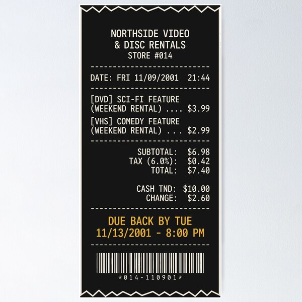 Item preview, Northside Video Rental Receipt 2001 designed and sold by SplashTastic.