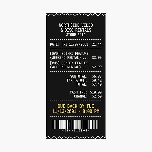 Item preview, Northside Video Rental Receipt 2001 designed and sold by SplashTastic.