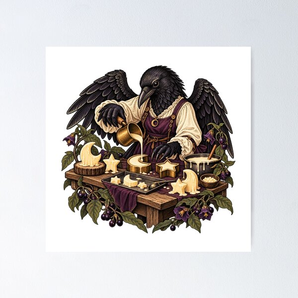 Item preview, Gothic Crow Candle Maker Linocut Halloween designed and sold by gallleriaworld.