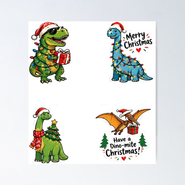 Item preview, Christmas Dinosaurs Cute Festive Dinosaur Holiday Sticker Pack Sheet designed and sold by vectcd.