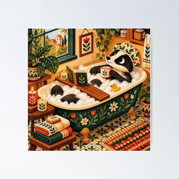 Item preview, Cozy Badger Bubble Bath Retreat designed and sold by ForeverPrintsOK.