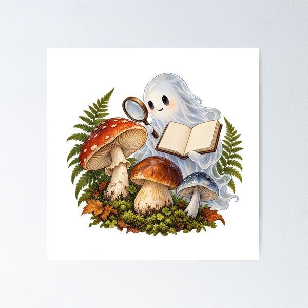 Item preview, Friendly Ghost Mushroom Botanist Watercolor Halloween designed and sold by gallleriaworld.