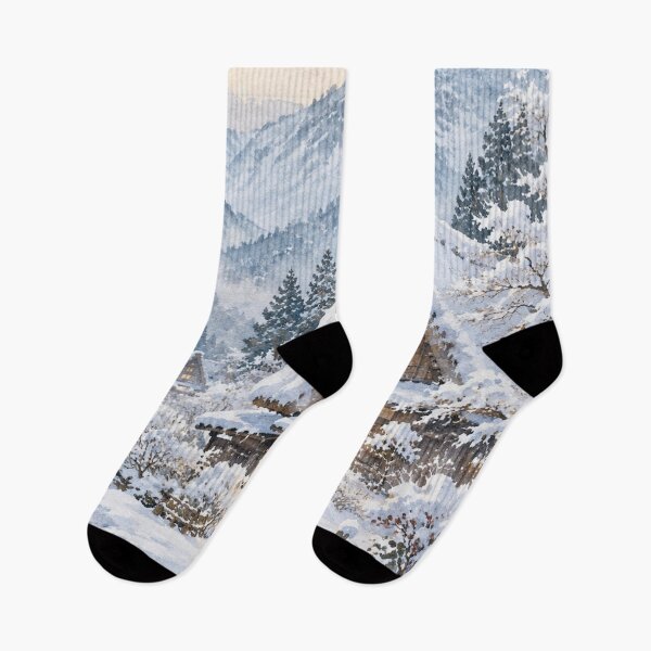 Item preview, Snowy Japanese Village - Traditional Gassho Zukuri Winter Watercolor designed and sold by vekotpu.