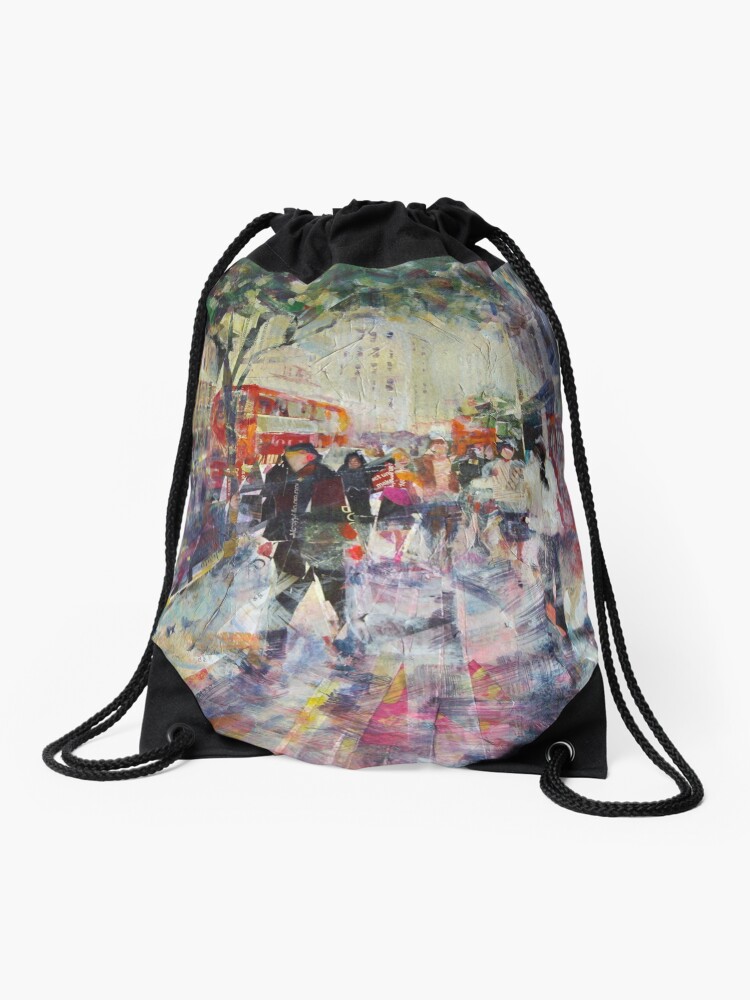 Thumbnail 1 of 3, Drawstring Bag, Red London Buses & Phone Boxes - Painting designed and sold by ballet-dance.
