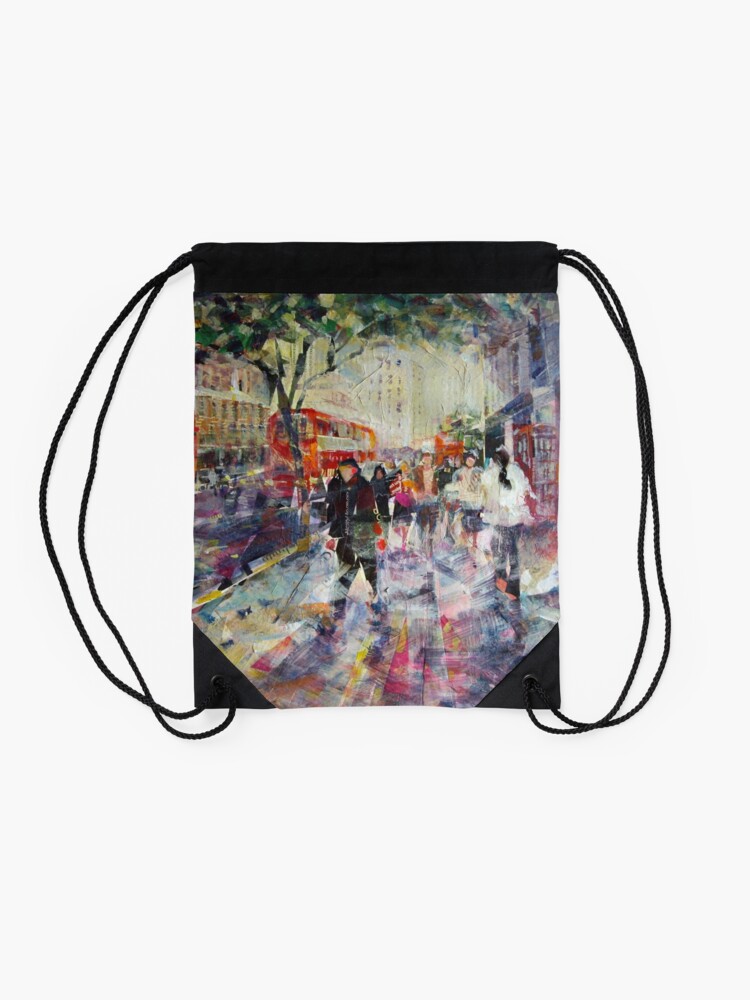Thumbnail 2 of 3, Drawstring Bag, Red London Buses & Phone Boxes - Painting designed and sold by ballet-dance.