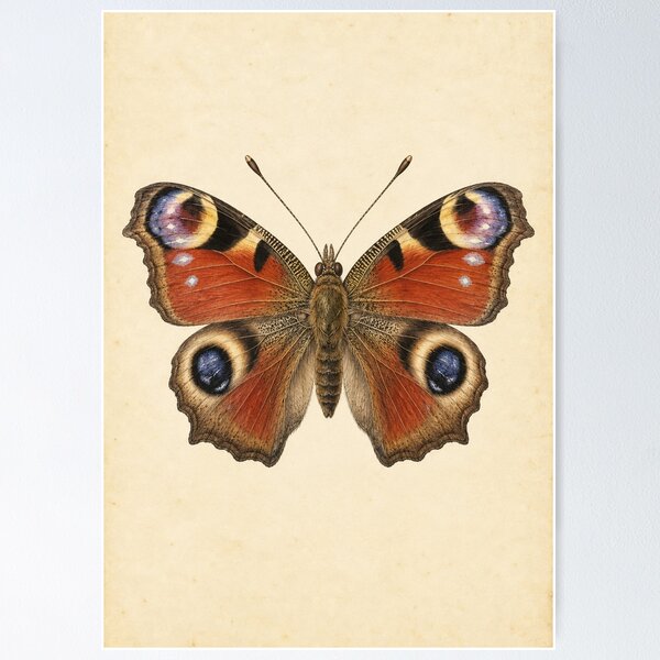 Item preview, Vintage Peacock Butterfly Wall Art – Victorian Entomology Illustration designed and sold by Paper-Pickle.