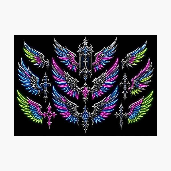 Item preview, Cyber Gothic Angel Wings Neon Crest designed and sold by Breezes-of-Ida.