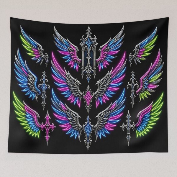 Item preview, Cyber Gothic Angel Wings Neon Crest designed and sold by Breezes-of-Ida.