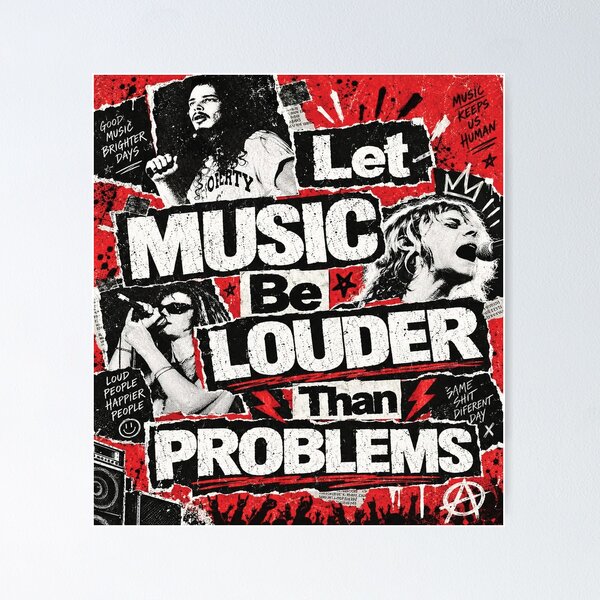 Item preview, Music Louder Than Problems – Punk Rock Collage designed and sold by DemanDFashionFactroy.