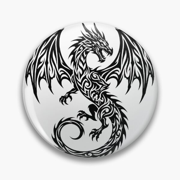Item preview, Tribal Dragon Spread Wings Tattoo – Bold Black Winged Dragon Spiral Tail Art designed and sold by DragonSerpent Ink.