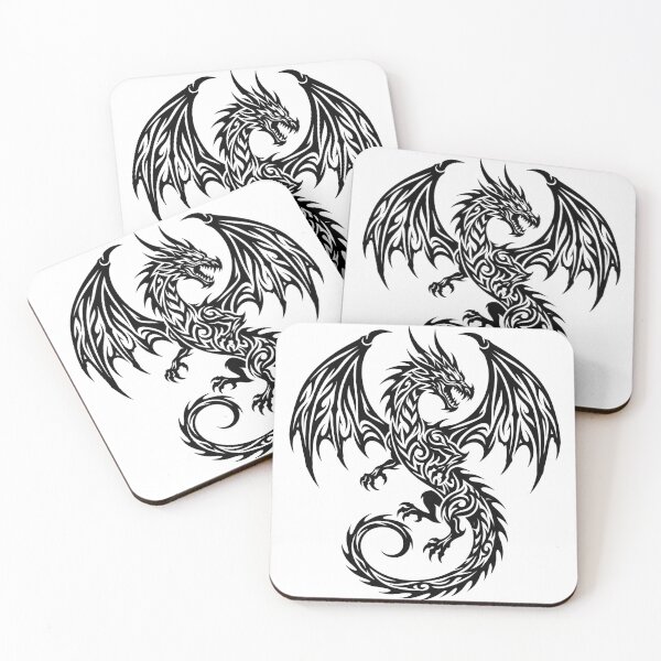 Item preview, Tribal Dragon Spread Wings Tattoo – Bold Black Winged Dragon Spiral Tail Art designed and sold by DragonSerpent Ink.