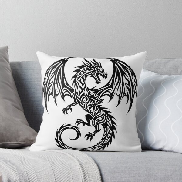 Item preview, Tribal Dragon Spread Wings Tattoo – Bold Black Winged Dragon Spiral Tail Art designed and sold by DragonSerpent Ink.