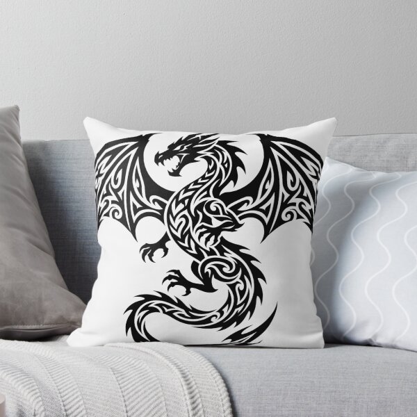 Item preview, Wide Wingspan Tribal Dragon Tattoo – Black Spiral Swirl Winged Dragon Art designed and sold by DragonSerpent Ink.