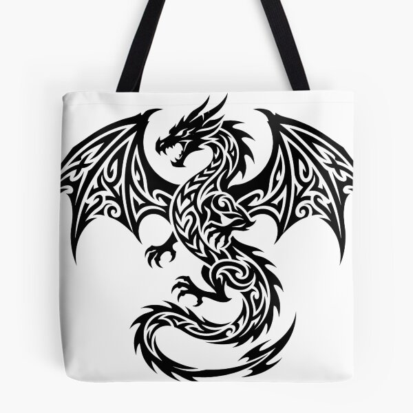 Item preview, Wide Wingspan Tribal Dragon Tattoo – Black Spiral Swirl Winged Dragon Art designed and sold by DragonSerpent Ink.
