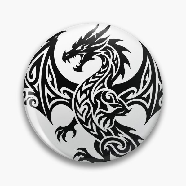 Item preview, Wide Wingspan Tribal Dragon Tattoo – Black Spiral Swirl Winged Dragon Art designed and sold by DragonSerpent Ink.