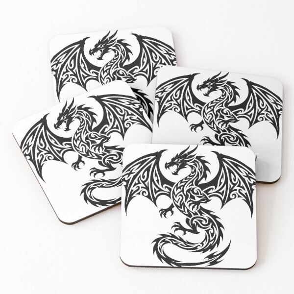 Item preview, Wide Wingspan Tribal Dragon Tattoo – Black Spiral Swirl Winged Dragon Art designed and sold by DragonSerpent Ink.