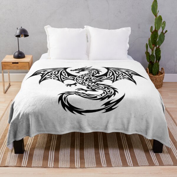 Item preview, Wide Wingspan Tribal Dragon Tattoo – Black Spiral Swirl Winged Dragon Art designed and sold by DragonSerpent Ink.