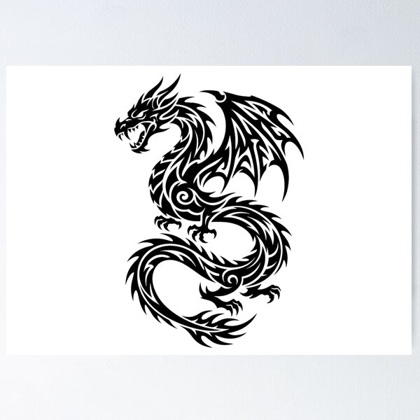 Item preview, Tribal Dragon Figure Eight Tail Tattoo – Bold Black Looping Serpent Dragon Art designed and sold by DragonSerpent Ink.