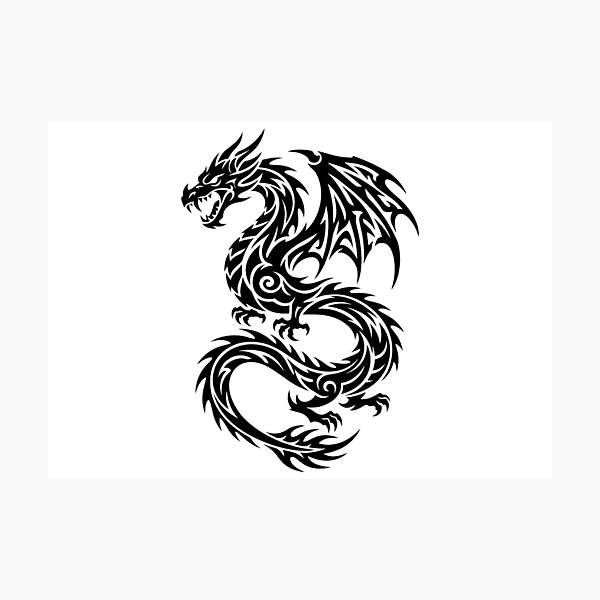 Item preview, Tribal Dragon Figure Eight Tail Tattoo – Bold Black Looping Serpent Dragon Art designed and sold by DragonSerpent Ink.