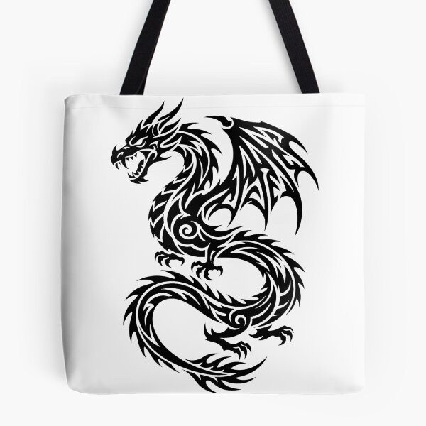 Item preview, Tribal Dragon Figure Eight Tail Tattoo – Bold Black Looping Serpent Dragon Art designed and sold by DragonSerpent Ink.