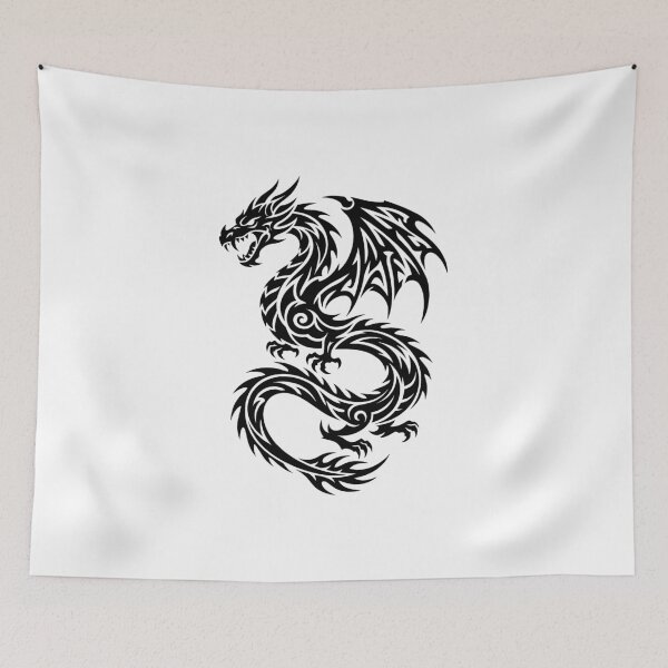 Item preview, Tribal Dragon Figure Eight Tail Tattoo – Bold Black Looping Serpent Dragon Art designed and sold by DragonSerpent Ink.