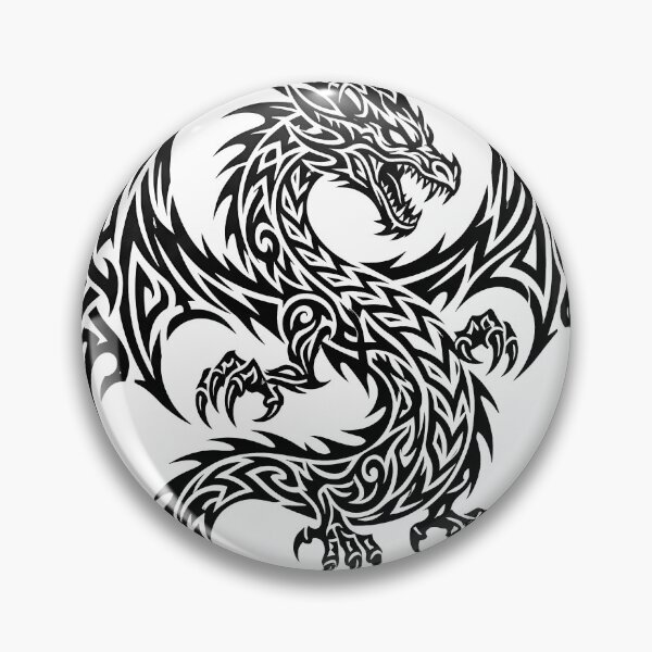 Item preview, Intricate Tribal Dragon Tattoo – Detailed Black Ink Winged Dragon Circle Wings Art designed and sold by DragonSerpent Ink.