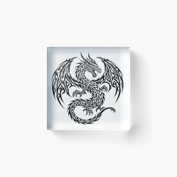 Item preview, Intricate Tribal Dragon Tattoo – Detailed Black Ink Winged Dragon Circle Wings Art designed and sold by DragonSerpent Ink.