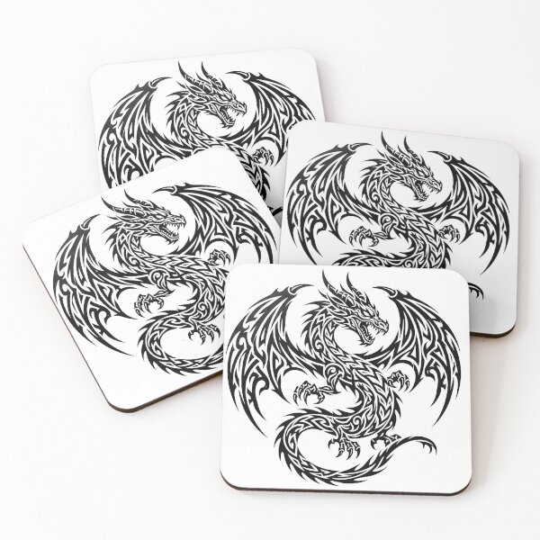 Item preview, Intricate Tribal Dragon Tattoo – Detailed Black Ink Winged Dragon Circle Wings Art designed and sold by DragonSerpent Ink.
