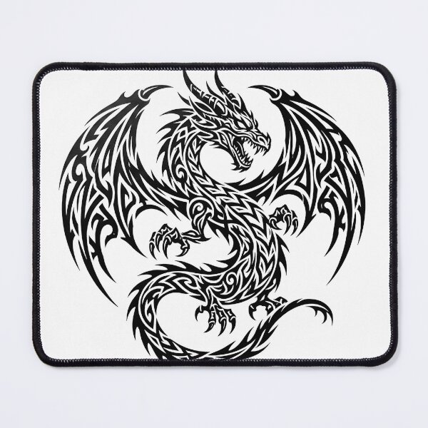 Item preview, Intricate Tribal Dragon Tattoo – Detailed Black Ink Winged Dragon Circle Wings Art designed and sold by DragonSerpent Ink.