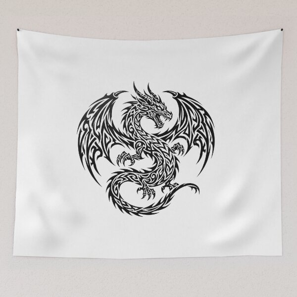 Item preview, Intricate Tribal Dragon Tattoo – Detailed Black Ink Winged Dragon Circle Wings Art designed and sold by DragonSerpent Ink.