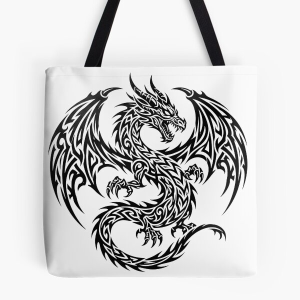 Item preview, Intricate Tribal Dragon Tattoo – Detailed Black Ink Winged Dragon Circle Wings Art designed and sold by DragonSerpent Ink.
