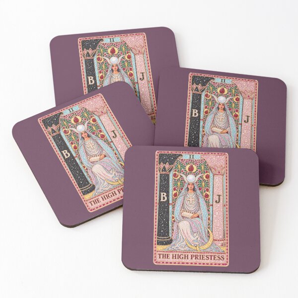Item preview, the high priestess tarot card with pink gemstones pattern designed and sold by MoodleDoon.