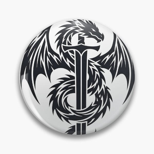 Item preview, Dragon Wrapped Around Sword Tattoo – Tribal Winged Dragon Blade Emblem Black Ink Art designed and sold by DragonSerpent Ink.