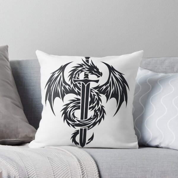 Item preview, Dragon Wrapped Around Sword Tattoo – Tribal Winged Dragon Blade Emblem Black Ink Art designed and sold by DragonSerpent Ink.