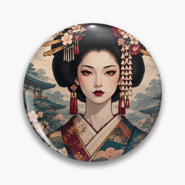 Item preview, Traditional Japanese Geisha Ukiyoe Portrait Ornamental Floral Design designed and sold by BorgSpareParts.