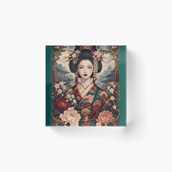 Item preview,  Traditional Japanese Geisha Ukiyoe Portrait Ornamental Floral Design designed and sold by BorgSpareParts.