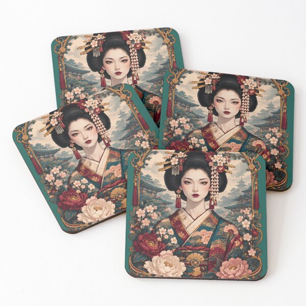 Item preview,  Traditional Japanese Geisha Ukiyoe Portrait Ornamental Floral Design designed and sold by BorgSpareParts.