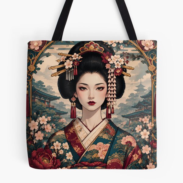 Item preview,  Traditional Japanese Geisha Ukiyoe Portrait Ornamental Floral Design designed and sold by BorgSpareParts.