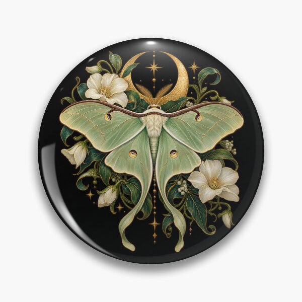 Item preview, Luna Moth and Golden Crescent Moon – Art Nouveau Botanical Art designed and sold by astersgraphics.